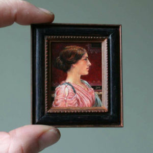 Een klassieke schoonheid, Miniatuur schilderij door Diane Meyboom. Origineel: John William Godward, olieverf op canvas.