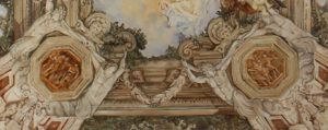 Plafondschilderingen van Diane Meyboom: Detail van een fragment van het beschilderde plafond van Pietro da Cortona te zien in Palazzo Barberini in Rome. In opdracht geschilderd voor een poppenhuis