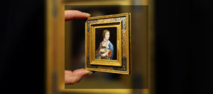 Leonardo da Vinci - The Lady With An Ermine Miniature oil painting by Diane Meyboom