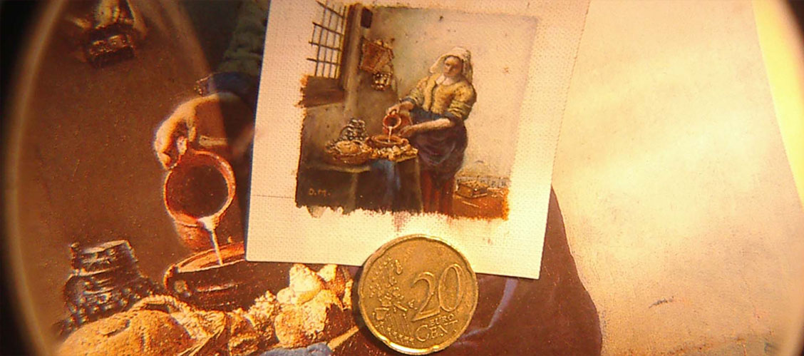 Het Melkmeisje van Vermeer door Diane Meyboom - miniatuur kunstschilderes