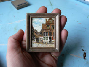 Miniatuurschilderij van Het straatje van Vermeer door Diane Meyboom