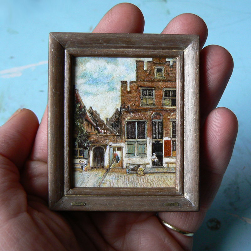 Miniatuurschilderij van Het straatje van Vermeer door Diane Meyboom