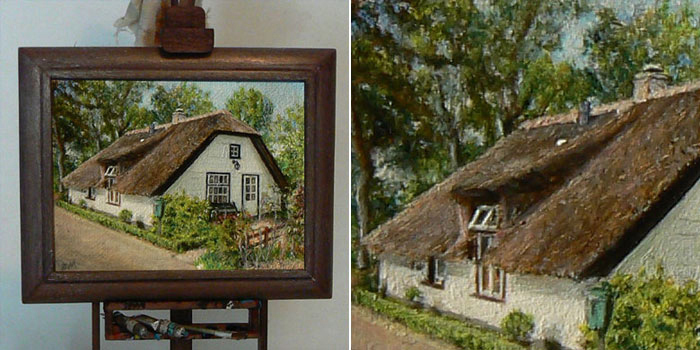 In opdracht gemaakt. Het Huisje van Lidy. Miniatuurschilderij van het huis.