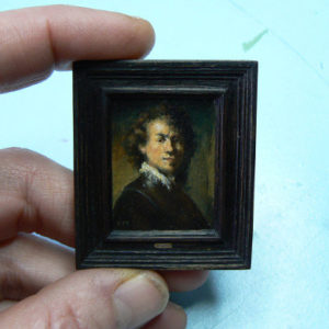 Zelfportret Rembrandt van Rijn miniatuur door Diane Meyboom. Geschilderd op houtpaneel