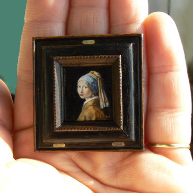 Miniatuur schilderij van het meisje met de parel van Vermeer.