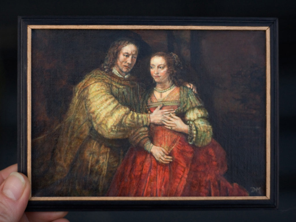 Het Joodse Bruidje, miniatuur schilderij door Diane Meyboom. Origineel van Rembrandt van Rijn. Hangt in het Rijksmuseum Amsterdam